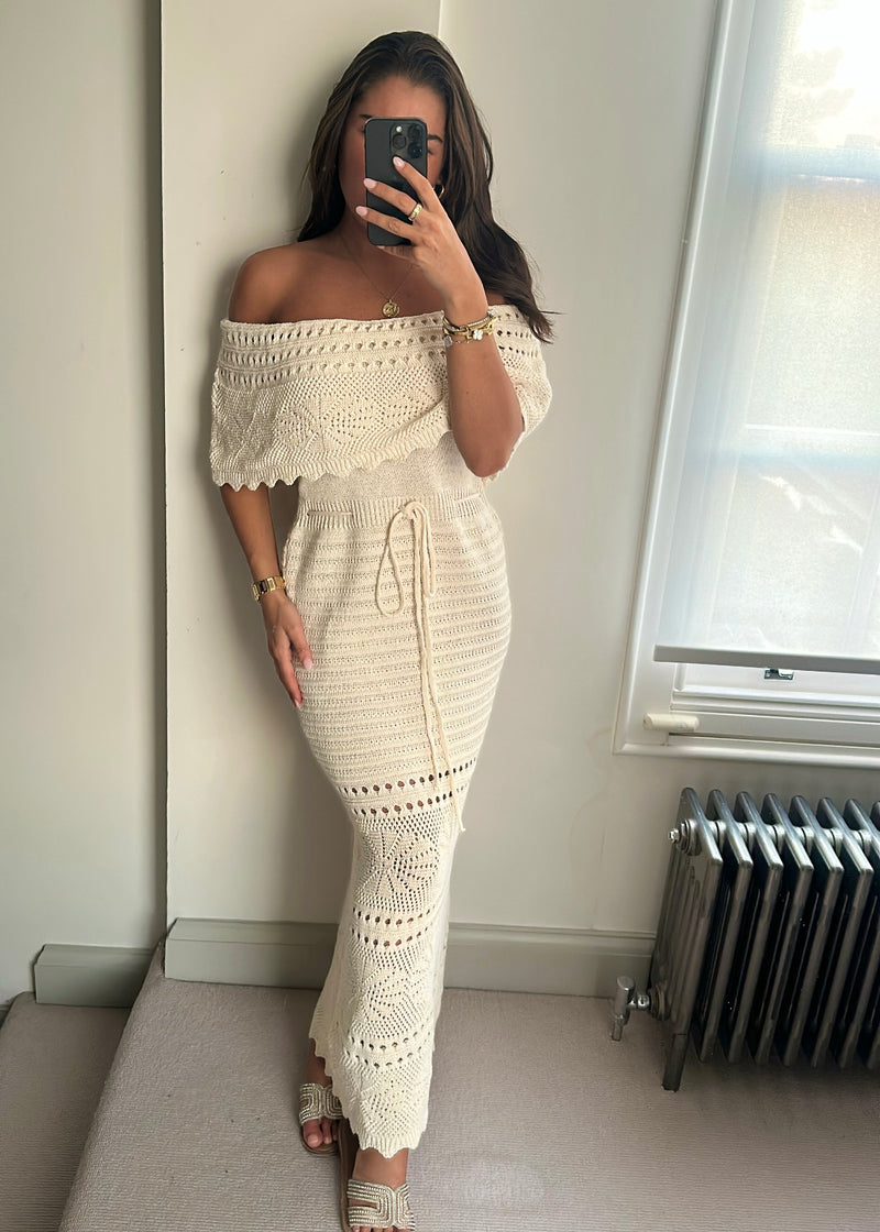 Fia Beige Crochet Maxi Dress