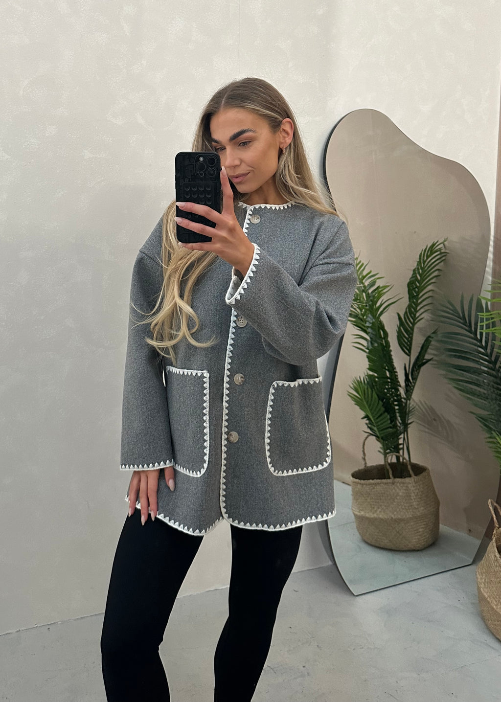 Tami Wool Look Jacket & Scarf Set - Grey