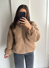 Zena Oversized Teddy Bomber Jacket - Mocha