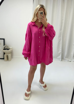 Cassie Cheesecloth Beach Shirt - Pink