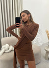 Mila Glitter Drape Dress -  Bronze