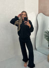 Lorna Premium Faux Fur Cuff Top & Trouser Set - Black
