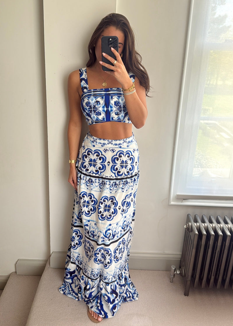 Dulce Maxi Skirt Co-Ord Set - Blue