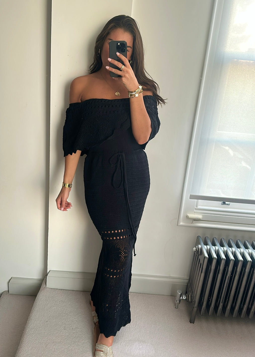 Fia Black Crochet Maxi Dress