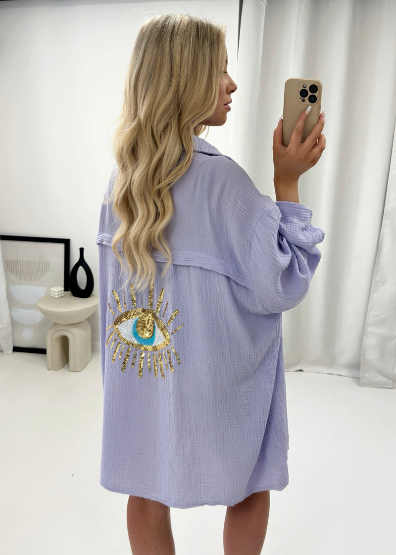 Ella Sequin Evil Eye Shirt - Lilac