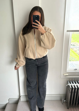 Ania Oversized Bomber Jacket - Beige