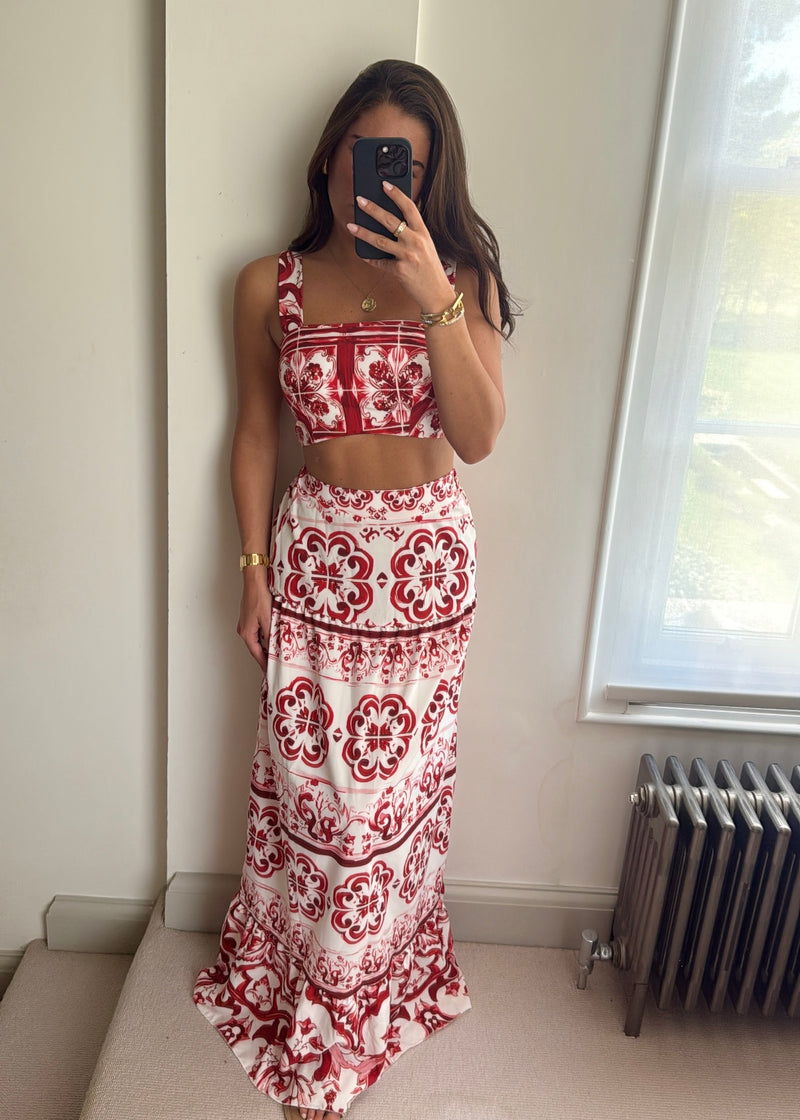 Dulce Maxi Skirt Co-Ord Set - Red