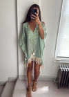Alina Green Beaded Zigzag Crochet Kaftan