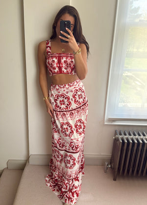 Dulce Maxi Skirt Co-Ord Set - Red