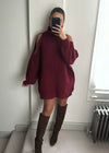 Millie Pearl Cold Shoulder Mini Jumper Dress - Burgundy