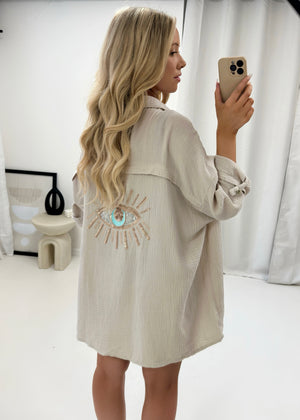 Ella Sequin Evil Eye Shirt - Beige
