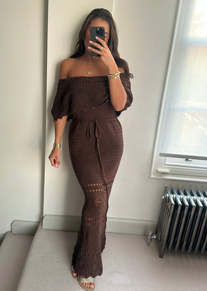 Fia Brown Crochet Maxi Dress