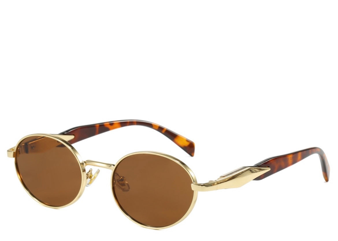 Rome Brown Gold Oval Sunglasses