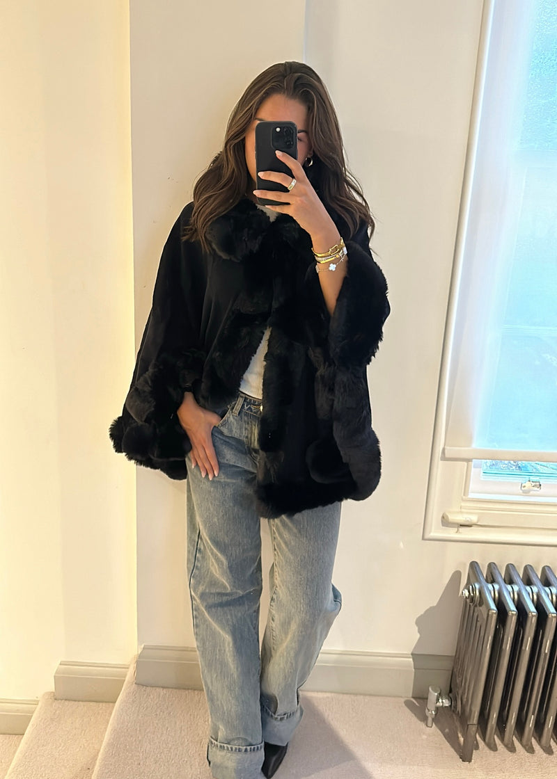 Isobel Luxe Faux Fur Cape - Black