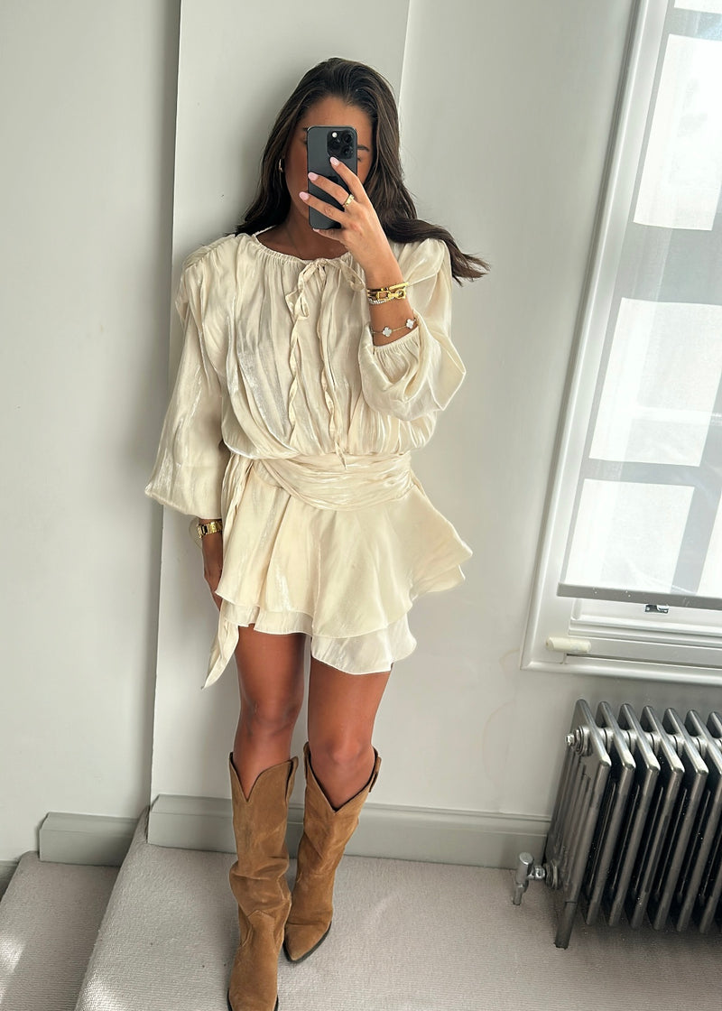 Maya Cream Ruffle Mini Dress