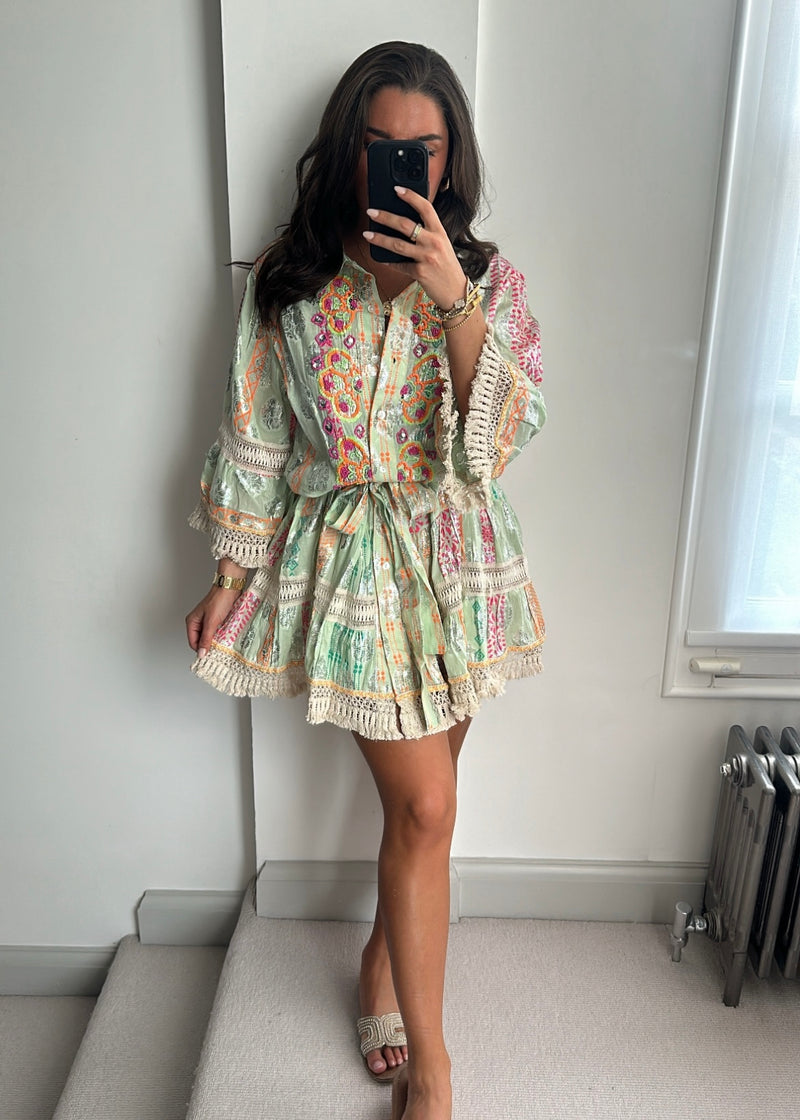 Aurora Premium Embellished Mini Dress - Mint Green
