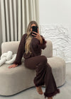 Lorna Premium Faux Fur Cuff Top & Trouser Set - Brown