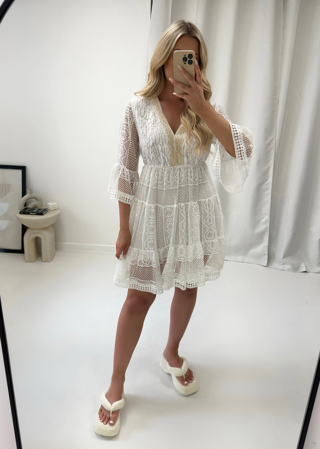 Lorna White Embellished Lace Dress