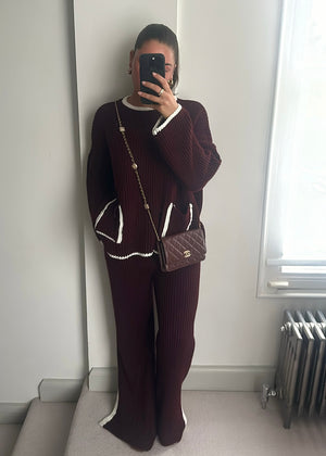 Tima Knit Jumper & Trouser Set - Burgundy