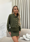 Alana Gold Button Mini Dress - Khaki