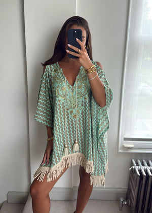 Alina Green Beaded Zigzag Crochet Kaftan
