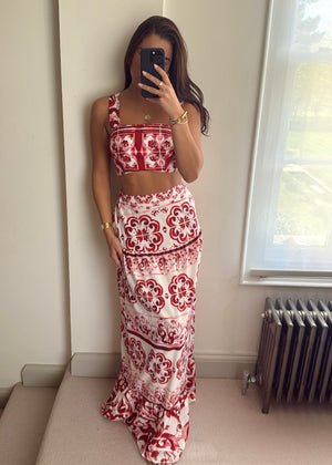 Dulce Maxi Skirt Co-Ord Set - Red