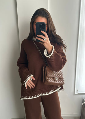 Chiara Knit Jumper & Trouser Set - Chocolate