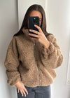 Zena Oversized Teddy Bomber Jacket - Mocha