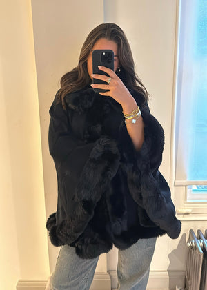 Isobel Luxe Faux Fur Cape - Black