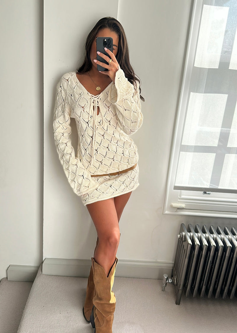 Iris Cream Crochet Mini Dress