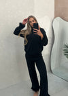 Lorna Premium Faux Fur Cuff Top & Trouser Set - Black