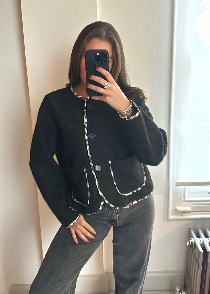 Gigi Leopard Trim Jacket - Black