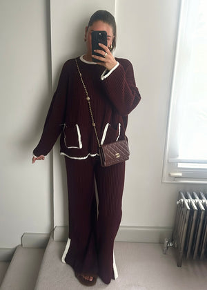 Tima Knit Jumper & Trouser Set - Burgundy