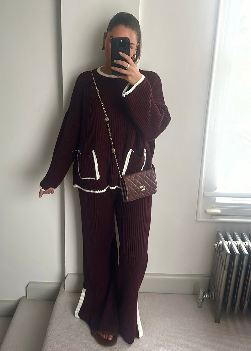Tima Knit Jumper & Trouser Set - Burgundy