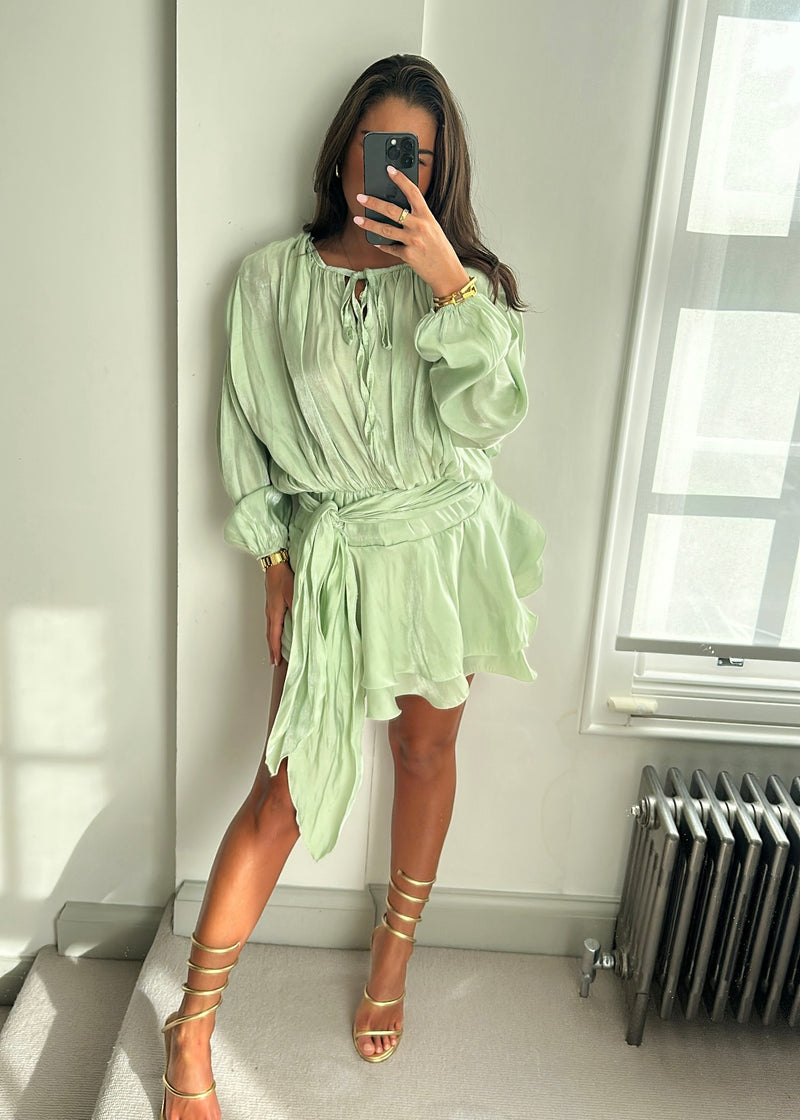 Maya Pistachio Ruffle Mini Dress