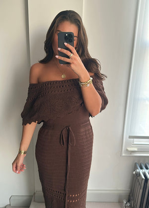 Fia Brown Crochet Maxi Dress