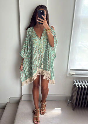 Alina Green Beaded Zigzag Crochet Kaftan