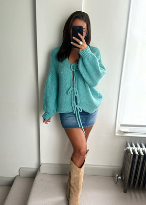 Raya Bow Knit Cardigan - Teal