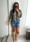 Maia Leopard Bow Knit Cardigan - Black