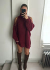 Millie Pearl Cold Shoulder Mini Jumper Dress - Burgundy