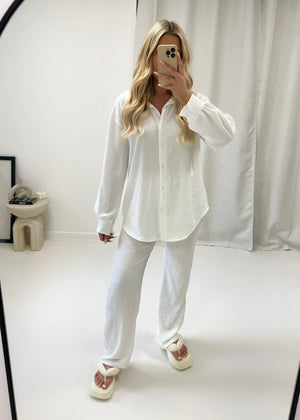 Amie Cheesecloth Trouser Set - White