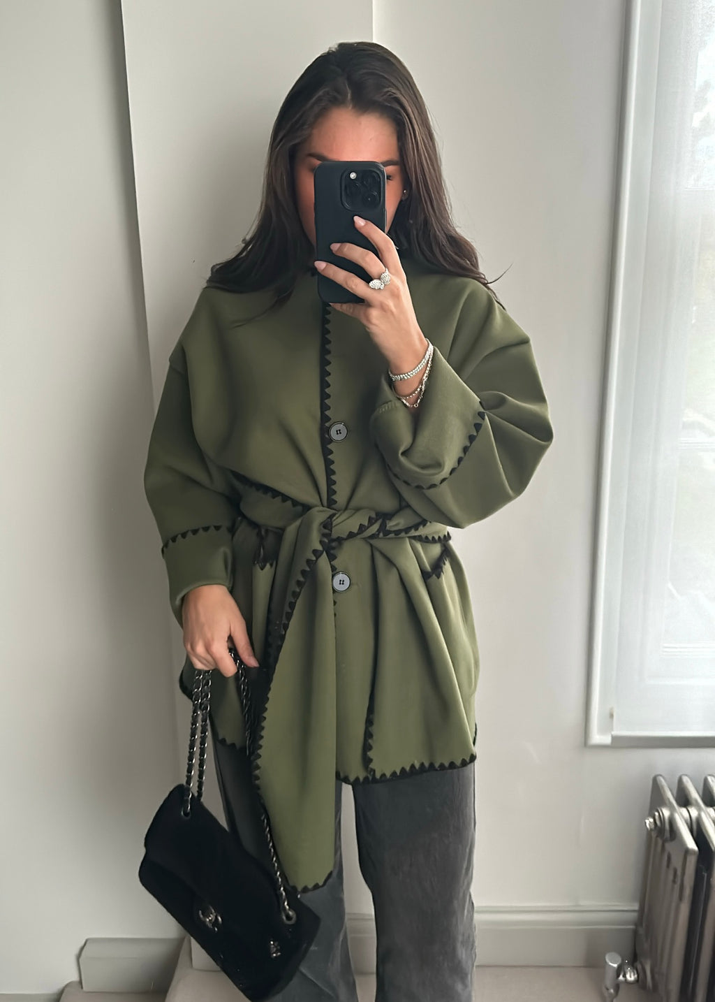 Tami Wool Look Jacket & Scarf Set - Khaki