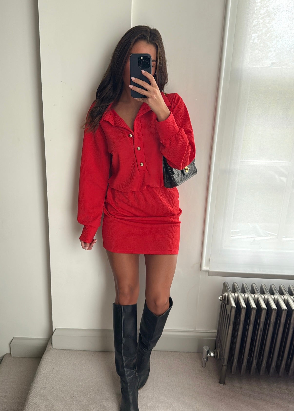Alana Gold Button Mini Dress - Red Jewel Boutique Alana Gold Button Mini Dress - Red Jewel Boutique