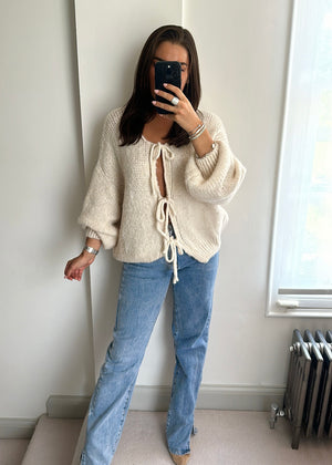 Raya Bow Knit Cardigan - Cream