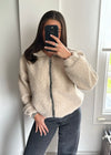 Zena Oversized Teddy Bomber Jacket - Beige