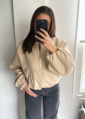 Ania Oversized Bomber Jacket - Beige