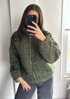 Zena Oversized Teddy Bomber Jacket - Khaki