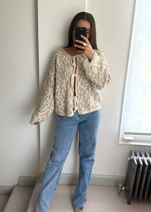 Maia Leopard Bow Knit Cardigan - Cream