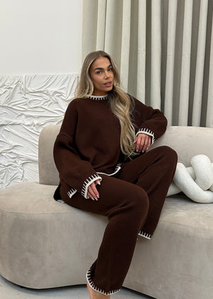 Chiara Knit Jumper & Trouser Set - Chocolate