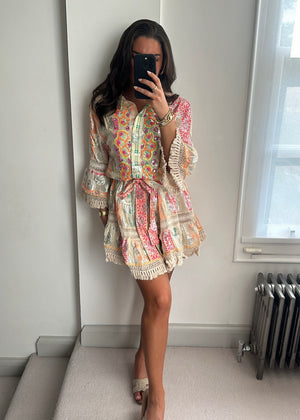 Aurora Premium Embellished Mini Dress - Beige
